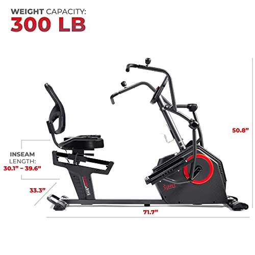 Sunny Health & Fitness Elite Recumbent Cross Trainer & Elliptical Machine with Arm Exercisers for Home Arm/Leg Training, E...
