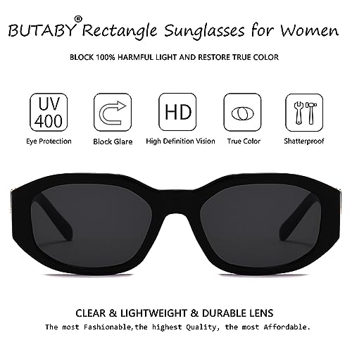 BUTABY Rectangle Sunglasses for Women Retro Driving Glasses 90’s Vintage Fashion Irregular Frame UV400 Protection