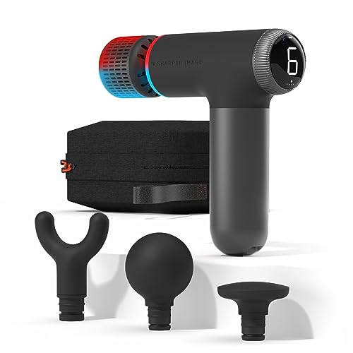 Sharper Image® Powerboost® Pro+ Hot & Cold Compact Deep Tissue Massage Gun - 6 Speed, 4 Attachments, Travel Case| Soothing...