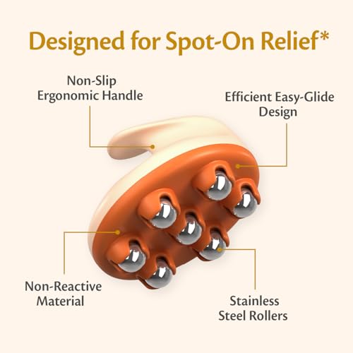 Lymphatic Drainage Massager with Cooling Steel Rollers for Body Sculpting, Cellulite & Sore Muscles, Grip-Friendly with Er...