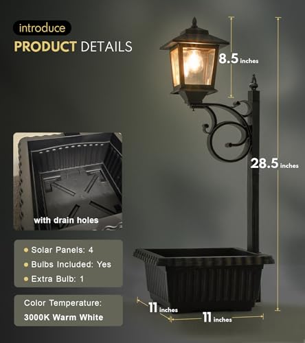 PASAMIC 2 in 1 Outdoor Flower Pots for Real or Fake Flowers, Solar Lamp Post Lights - Wall Mount or Freestanding, Waterpro...