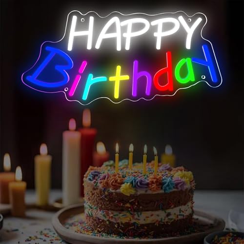 Happy Birthday Light Up Sign,Birthday Partys Decor Dimmable LED Happy Birthday Neon Sign,Neon Lights for Wall Decor Happy ...