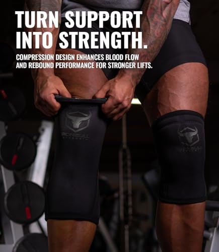 Iron Bull Strength Knee Sleeves 7mm (1 Pair) - Compression Brace & Knee Sleeve For Weightlifting, Powerlifting & Cross Tra...