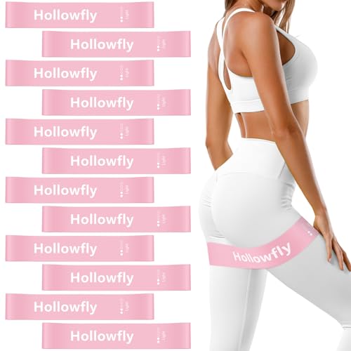 Hollowfly 12 Pcs Latex Resistance Loop Exercise Bands for Booty Workout Stretch Exercise Bands Non Slip for Legs Squat Res...