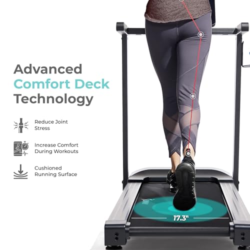 Sunny Health & Fitness Interactive Slim Folding Treadmill for Home, Running or Walking with Quiet Brushless, Shock Absorpt...