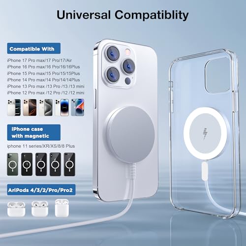 for MagSafe Charger: Magnetic Wireless Charging Pad for iPhone 17 16 15 14 13 12 Series & AirPods 4-2 Pro, Strong Magnet, ...