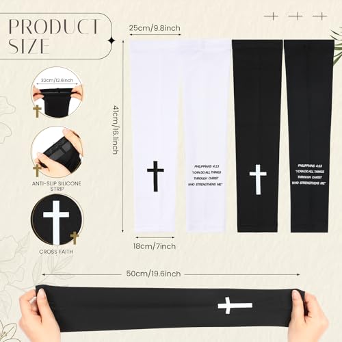 Bunnycool 2 Pairs Cross Arm Sleeve Christian Compression Arm Sleeve Youth Football Baseball Volleyball
