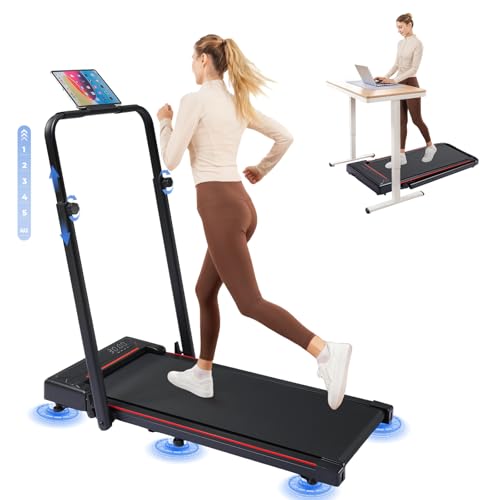 GTPLAYER Walking Pad Treadmill with Adjustable Height Handle Bar, 3HP Quiet Foldable Under Desk Treadmill, Portable Treadm...