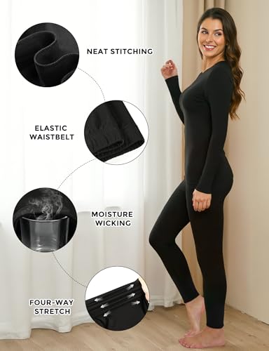 YOGINGO Womens Thermal Fleece Lined Underwear Set Long Johns Base Layer Warm Long Sleeve Shirt & Leggings for Cold Weather