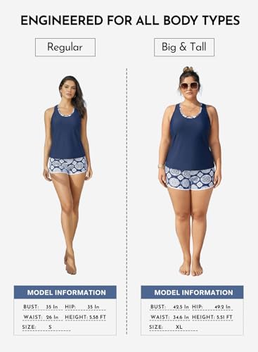 Aleumdr Womens Athletic 3 Piece Tankini Swimsuits with Shorts Swim Tank Tops with Sports Bra and Boyshorts Bathing Suits