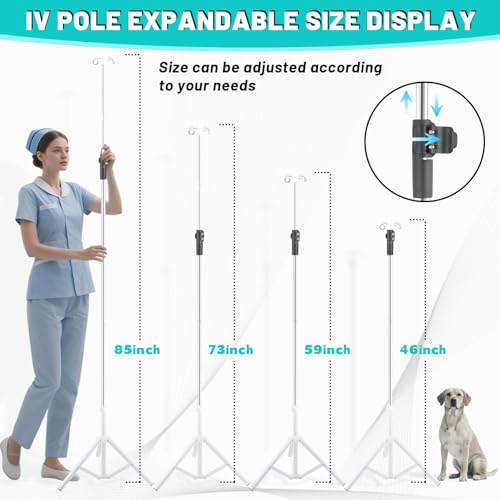 Crilealym IV Poles,46to 85In IV Stand Floor with 4 IV Bag Holder Stand Portable Telescopic Stabilizing Tripod Stainless St...