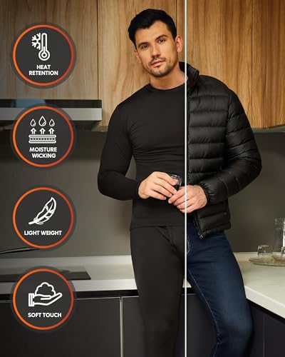 CL convallaria 2 Pack Thermal Underwear for Men Long Johns Fleece Lined Base Layer Set Winter Bottom Top 2XS-6XL