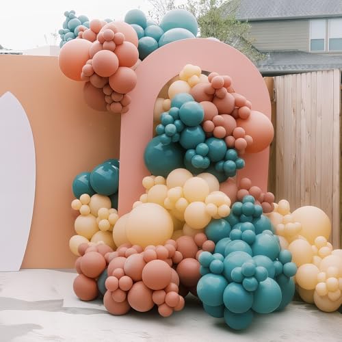 Froova Boho Rainbow Balloons 60 Pcs Retro Teal Blue Blush Pink Dark Light Orange Yellow Sage Green Dusty Blue Balloon Colo...