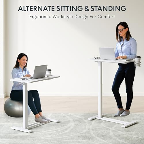 FLEXISPOT H7 Adjustable Overbed Bedside Table with Wheels Pneumatic Mobile Standing Desk Laptop Desk Rolling Computer Cart...