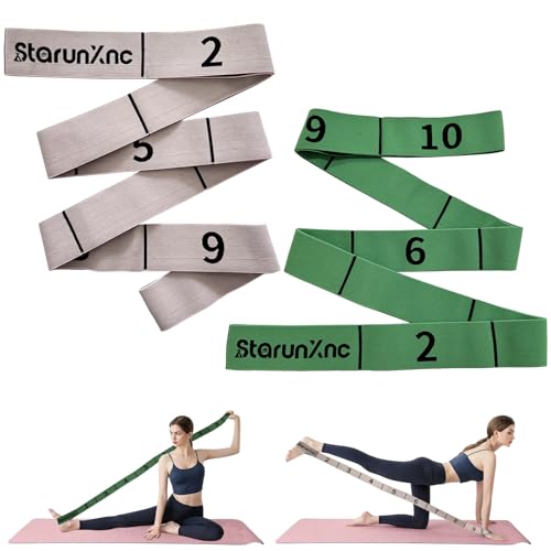 Yoga Stretch Strap for Flexibility, 2 Pack – 10 Loops Stretching Strap for Yoga, Pilates & Physical Therapy, Elastic Non-S...