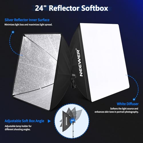 NEEWER Photography Lighting kit with Backdrops, 8.5x10ft Backdrop Stands, UL Certified 5700K 800W Equivalent 24W LED Umbre...