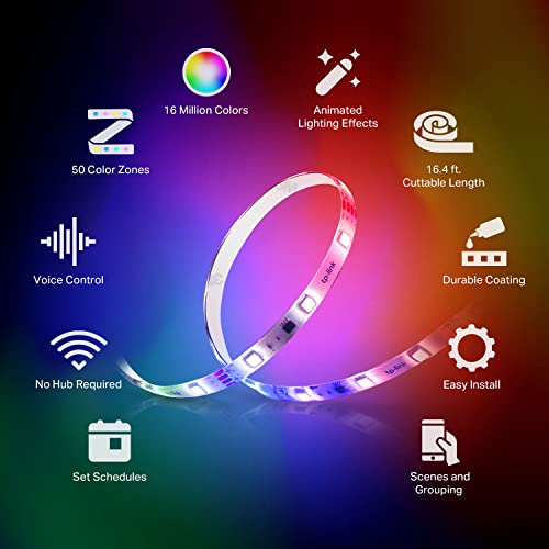 Kasa Smart LED Light Strip, 50 Color Zones RGBIC, 16.4ft Wi-Fi LED Strip Works w/ Alexa, Google Home & SmartThings, High B...