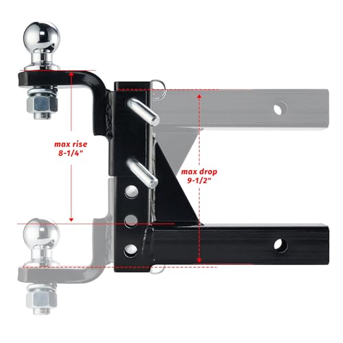 OPENROAD Adjustable Trailer Hitch Ball Mount - Fits 2-Inch Receiver, 2" Tow Balls, 7500lbs, 9-1/2" Drop/ 8-1/4" Rise, Heav...