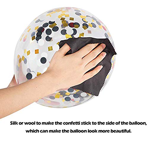 72 Pack Black Gold Confetti Balloons Kit, 12 Inch Black Gold White Balloons and Gold Confetti Balloons with Balloon Ribbon...