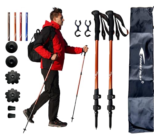 FOREST PILOT Trekking Poles - Lightweight 7075 Aluminum with Flip Lock & All Terrain Accessories - Pair of 2 Walking Stick...