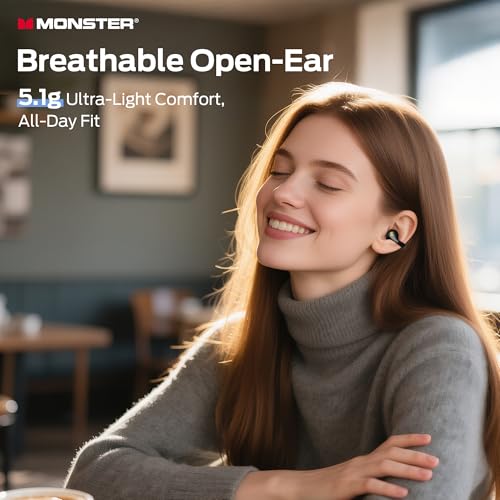 Monster Open Ear AC225 Earbuds, Stereo Sound, Bluetooth 6.0 Open Ear Headphones, Lightweight Comfort Clip-On Earbuds with ...