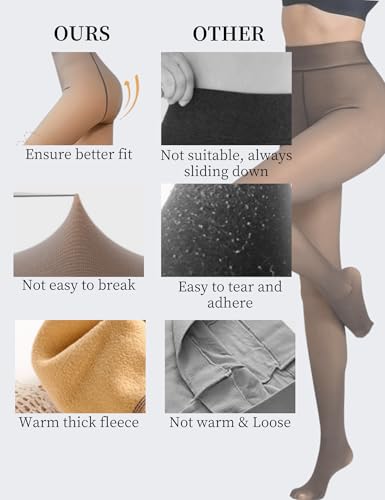 Zibnwek Fleece Lined Tights For Women, Panty Hose Women's Control Top, Fake Translucent Thick Thermal Sheer Tights
