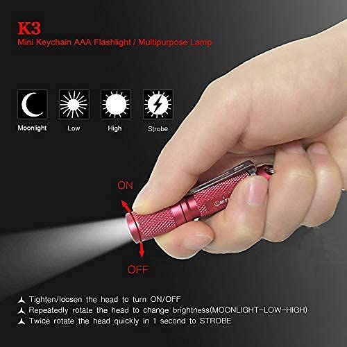 Nitefox K3 Mini Keychain Flashlight 150 Lumens, Aerospace Grade Aluminum, Red, Keychain Size