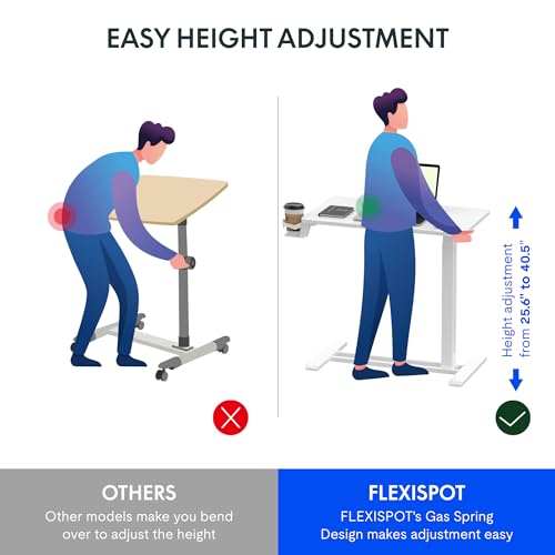 FLEXISPOT H7 Adjustable Overbed Bedside Table with Wheels Pneumatic Mobile Standing Desk Laptop Desk Rolling Computer Cart...