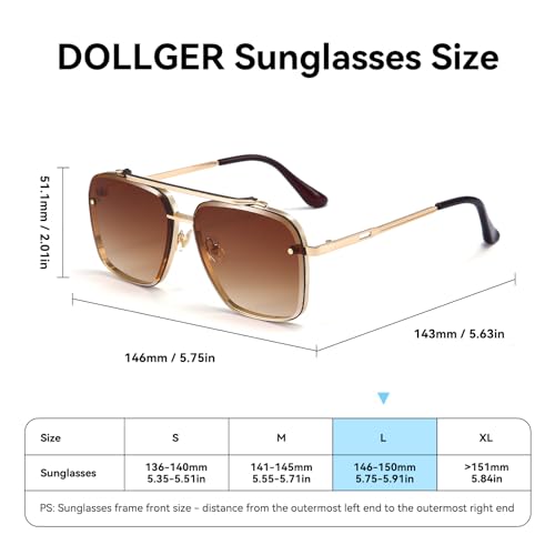 Dollger Square Aviator Sunglasses for Men and Women Fashion Metal Vintage Gradient Shades Sunglasses UV400 Protection