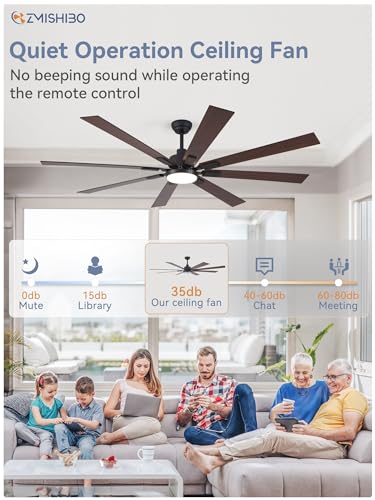 ZMISHIBO 72 inch Large Ceiling Fans with Lights and Remote, Indoor/Outdoor Black Modern Ceiling Fan for Kitchen Living Roo...