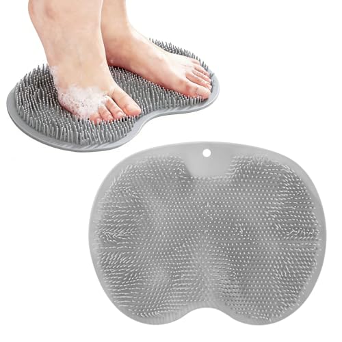 Silicone Shower Scrubber Mat Back Exfoliating Acupressure Pad Non Slip Shower Mat Massages for Men and Women,Grey