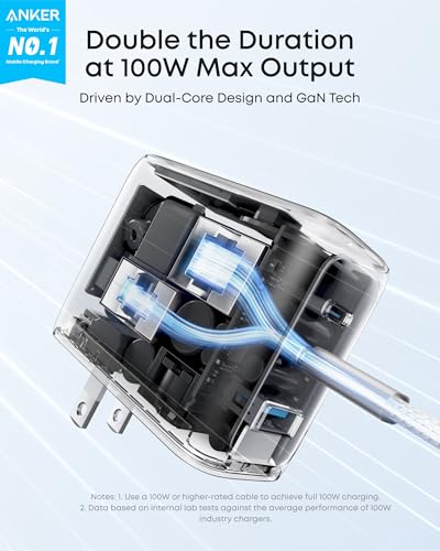 Anker Charger, 100W Max Ultra-Compact 3-Port GaN USB C Charger Block with Smart Display and Touch Control, Fast Wall Adapt...