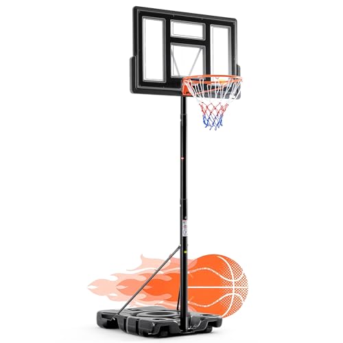 DUMOS 10FT Adjustable Height Portable Basketball Hoop Outdoor for Adult, 44 Inch Shatterproof Backboard w/Shock Absorbent ...