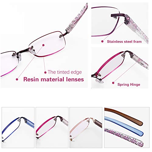 FEIVSN 3-Pack Rimless Reading Glasses For Women, Lightweight Spring Hinge Readers, Classic Elegant Artistic Eyeglasses UV 400