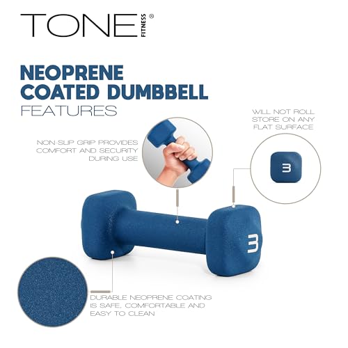 Tone Fitness Neoprene Dumbbell Weight Pairs with Anti-Roll Square Head | Multiple Options