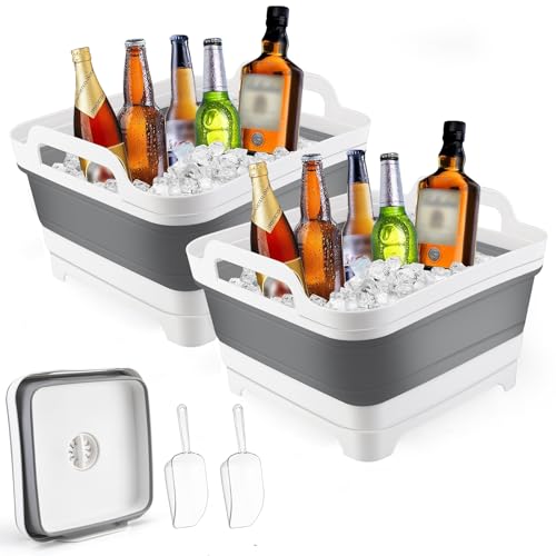 2Pcs Ice Bucket 8.5L Ice Buckets for Parties Collapsible Beverage Tub Large Plastic Drink Buckets Party Portable Foldable ...