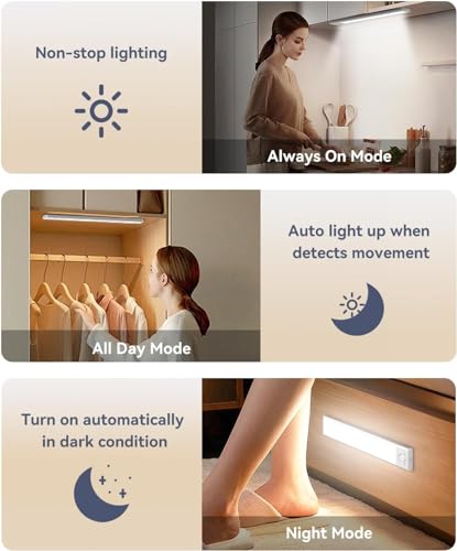 Under Cabinet Lighting, LED Motion Sensor Light Indoor, 2200mAh USB Rechargeable Closet Lights Battery Operated, Stick On ...