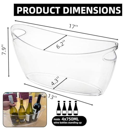 WRINGKIT Ice Bucket for Parties, Clear Acrylic Champagne Bucket with Handle, 6 Liters Beverage Ice Tub, Wine Beer Drink Bu...