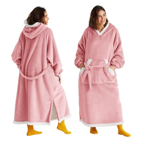 Bedsure Wearable Blanket Hoodie, Long Hooded Blanket Sweatshirt as Birthday Gifts for Women, Cozy Sherpa Hoodie for Adult,...