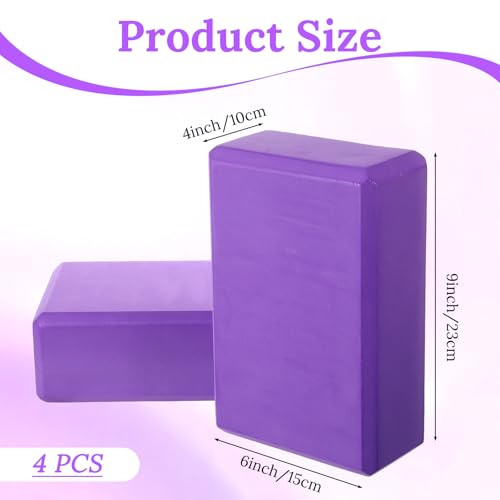 4 Pcs Yoga Blocks 9 x 6 x 4 Inch Eva Foam Lightweight Non Slip Yoga Props for Pilates Stretching and Meditation Exercise B...