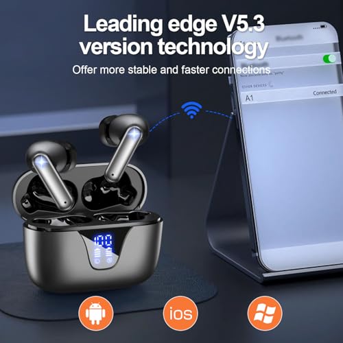 ZIUTY Wireless Earbuds, 2025 Bluetooth Headphones, 50hrs Stereo Deep Bass Ear Buds with Power Display Charging Case, buit ...