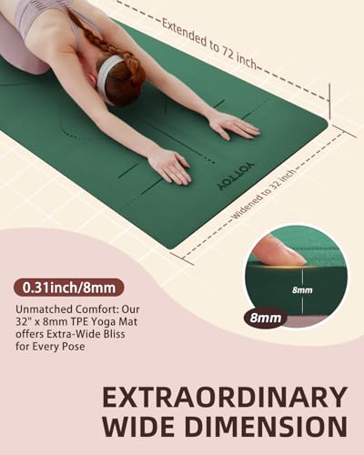 YOTTOY Yoga Mat, 72"x 32"x1/3" Extra Wide Non-Slip Exercise Fitness Yoga Mats,Eco-Friendly TPE Exercise Mats for Women Men...