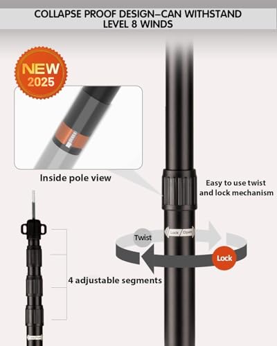 Tarp Poles Heavy Duty Adjustable, AVOFOREST Aviation Aluminum 8.7FT Tent Poles Lengthen and Thicken with Protection Cap Aw...