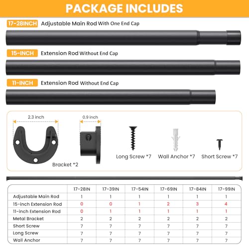 Closet Rods for Hanging Clothes, 17-84 Inch No-Cut Stepless Adjustable Closet Rod, 1.3 Inch Heavy Duty Metal Closet Hangin...