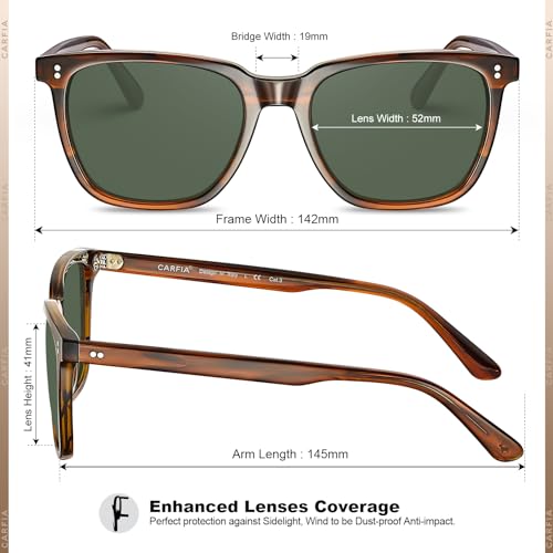CARFIA Acetate Polarized Sunglasses for Men UV400 Protection Classic Retro Square Shades Driving Glasses