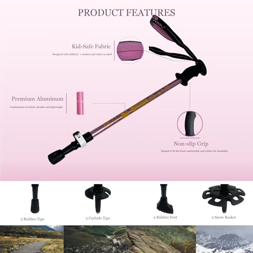 ALYEEPLOR Kids Hiking Poles, 2PCS Todder Collapsible Trekking Poles for Hiking, Ski, Outdoor Activities, Todder Hiking Ess...