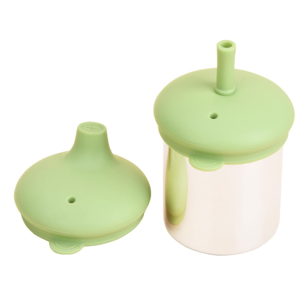 MYCOKI SP Baby Sippy Cup, Double-walled Stainless Steel Kid Mug, Silicone Break Resistant Straw Lid for Infants 6-12 Month Toddlers 1-3 Year Kids, 200ml Kid Water Drinking Cup (Green, 1pc)