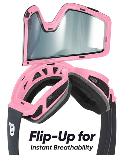 Odoland Flip Up Ski Goggles for Men Women, Anti-fog Magnetic OTG Flip-Up Snow Snowboard Goggles for Instant Defogging