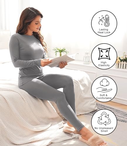 wirarpa Women's Fleece Lined Thermal Underwear Set Long Johns Base Layer Set for Women Winter Top Bottom