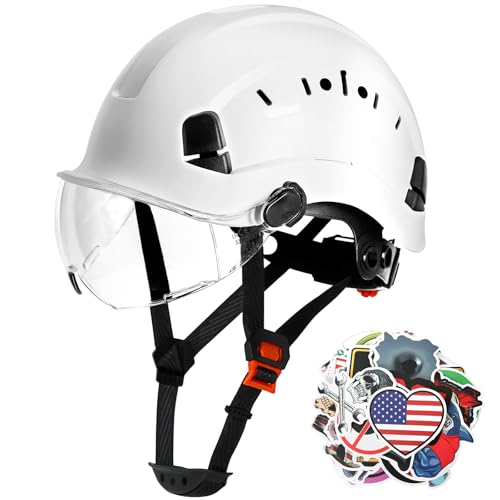 AOLAMEGS Construction Safety Hard Hat with Visor-ANSI Z89.1 OSHA Approved Construction Safety Helmet,Vented White Hard Hat...